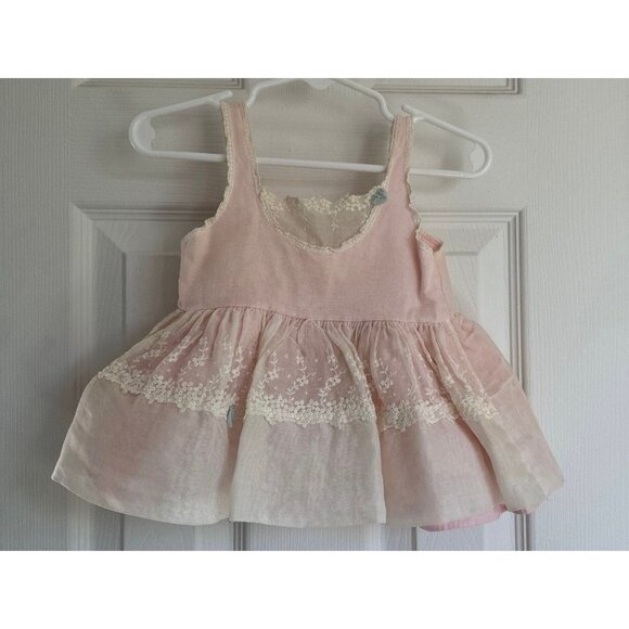 Vtg Pink Baby Dress Skamperette Toodler 1 1950's White Lace Edging Floral Lace - Picture 1 of 7